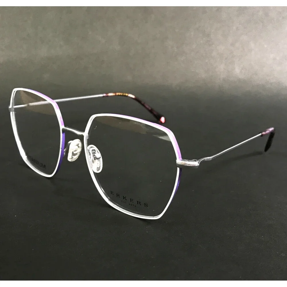 Erkers Eyeglasses Frames BROOKE Silver White Purple Hexagonal Titanium 53-18-145